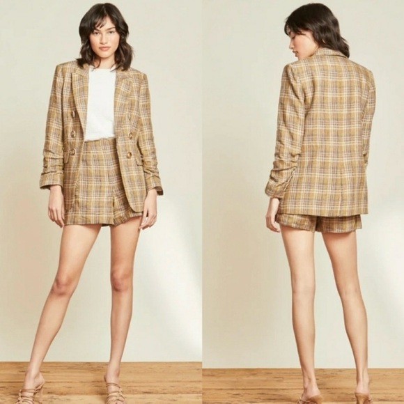 Veronica Beard Beacon Check Double Breasted Linen Blazer Size 8 Business Casual - Picture 1 of 6